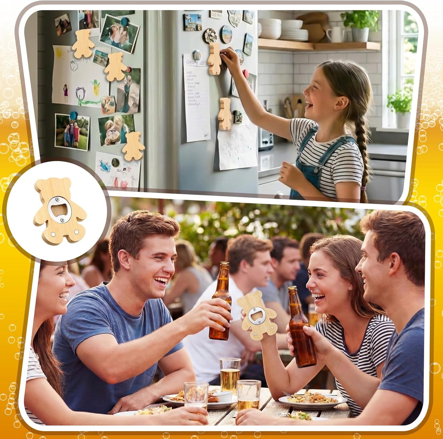 Vesici 100 Pcs Magnetic Bottle Opener 2.5in DIY Bamboo Round Shape Beer Openers Wooden Fridge Magnet Refrigerator Sticker Gift for Beer Lover Wedding Guest Kitchens Bars Parties
