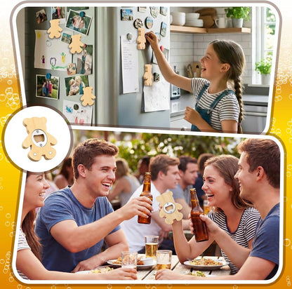 Vesici 100 Pcs Magnetic Bottle Opener 2.5in DIY Bamboo Round Shape Beer Openers Wooden Fridge Magnet Refrigerator Sticker Gift for Beer Lover Wedding Guest Kitchens Bars Parties