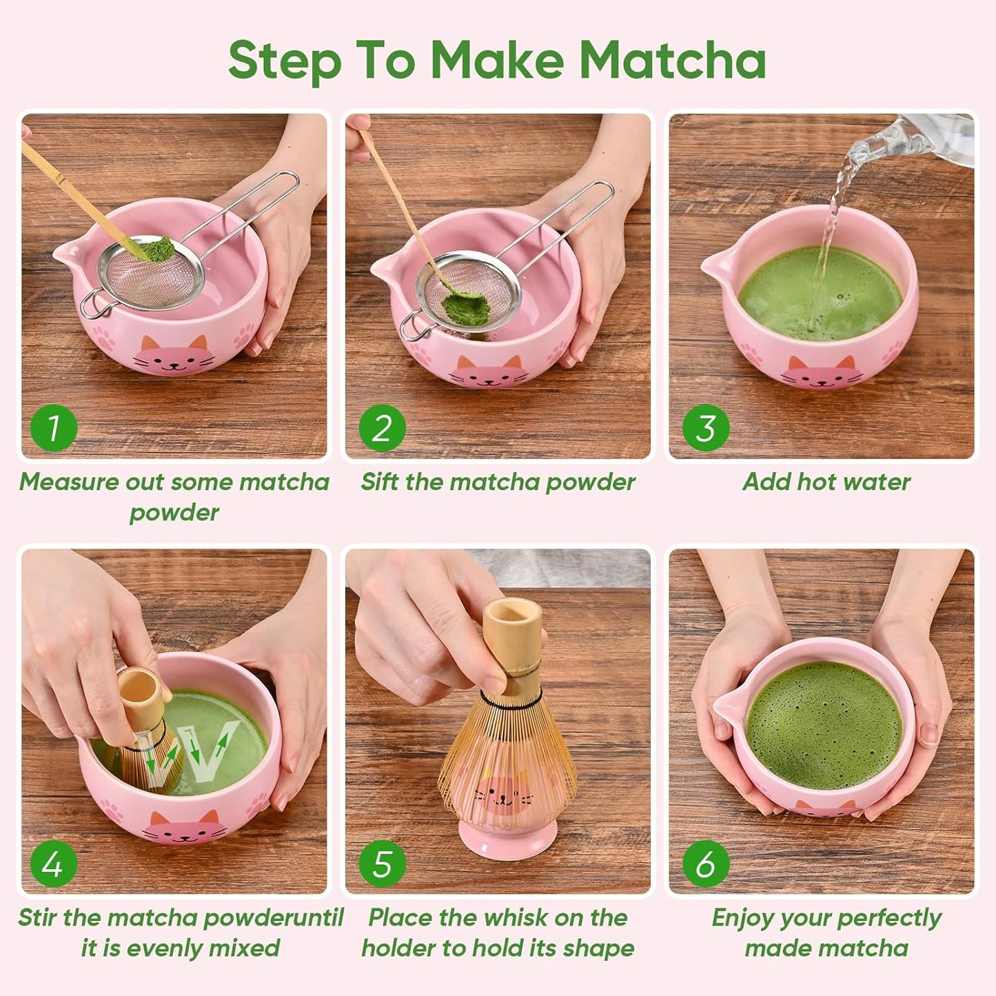 Matcha Whisk Set, 5Pcs Ceramic Matcha Set Includes Matcha Bowl, Matcha Whisk and Holder, Bamboo Scoop and Sifter, Ideal Matcha Bowl Set for Authentic Matcha Tea Experience