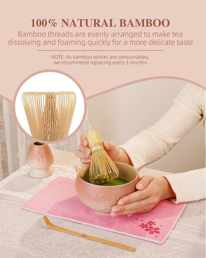 ZENS Matcha Whisk Set, Ceramic Matcha Kit Set Includes Matcha Bowl, Bamboo Whisk and Scoop, Chasen Holder, 304 Sifter and Tea Mat - 6Pcs Matcha Kit for Matcha Lovers (White)