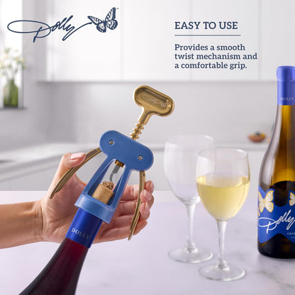 Dolly Parton Wing Corkscrew, Blue and Gold Wine Bottle Opener with Ergonomic Grip, Stylish and Easy One-Piece Cork Removal, 2.55 x 1.71 x 6.69 Inch