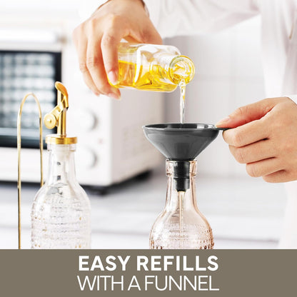 COOK WITH COLOR Glass Olive Oil Bottle Dispenser - 2 Pack- 17oz Oil and Vinegar Cruet - Olive Oil Carafe Decanter for Kitchen, Elegant Waves, Clear