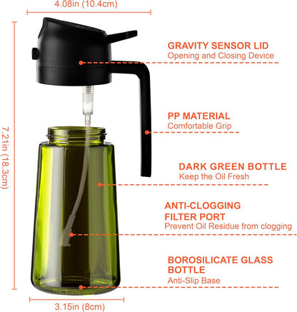CXINYI - 16oz/470ml Olive Oil Dispenser for Kitchen with Stickers - 2 in 1 Olive Oil Sprayer for Cooking, Air Fryer, and Salad, Black&Green (Light-Proof Kitchen Gadget)