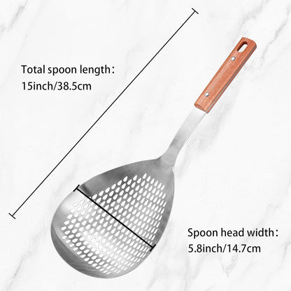 IMEEA 15-Inch Large Skimmer Ladle SUS304 Stainless Steel Slotted Spoon for Cooking Deep Frying Metal Fryer Scoop Spider Strainer