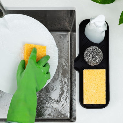 Zulay Kitchen (9x3.5in Sponge Holder for Kitchen Sink - Flexible Heavy-duty Multipurpose Sink Caddy - Counter Organizer for Kitchen, Bathroom, Makeup, Trinkets & More! (Grey)