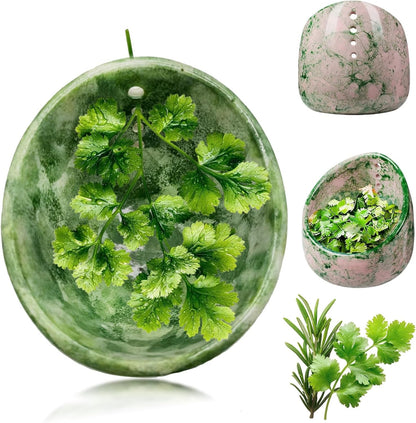 Pottery Herb Stripper Bowl, Ceramic Herb Stripper, Handmade Leaf Removal Cup with Different Sized Round Holes for Parsley, Cilantro, Rosemary & Salad Cooking(Blue)