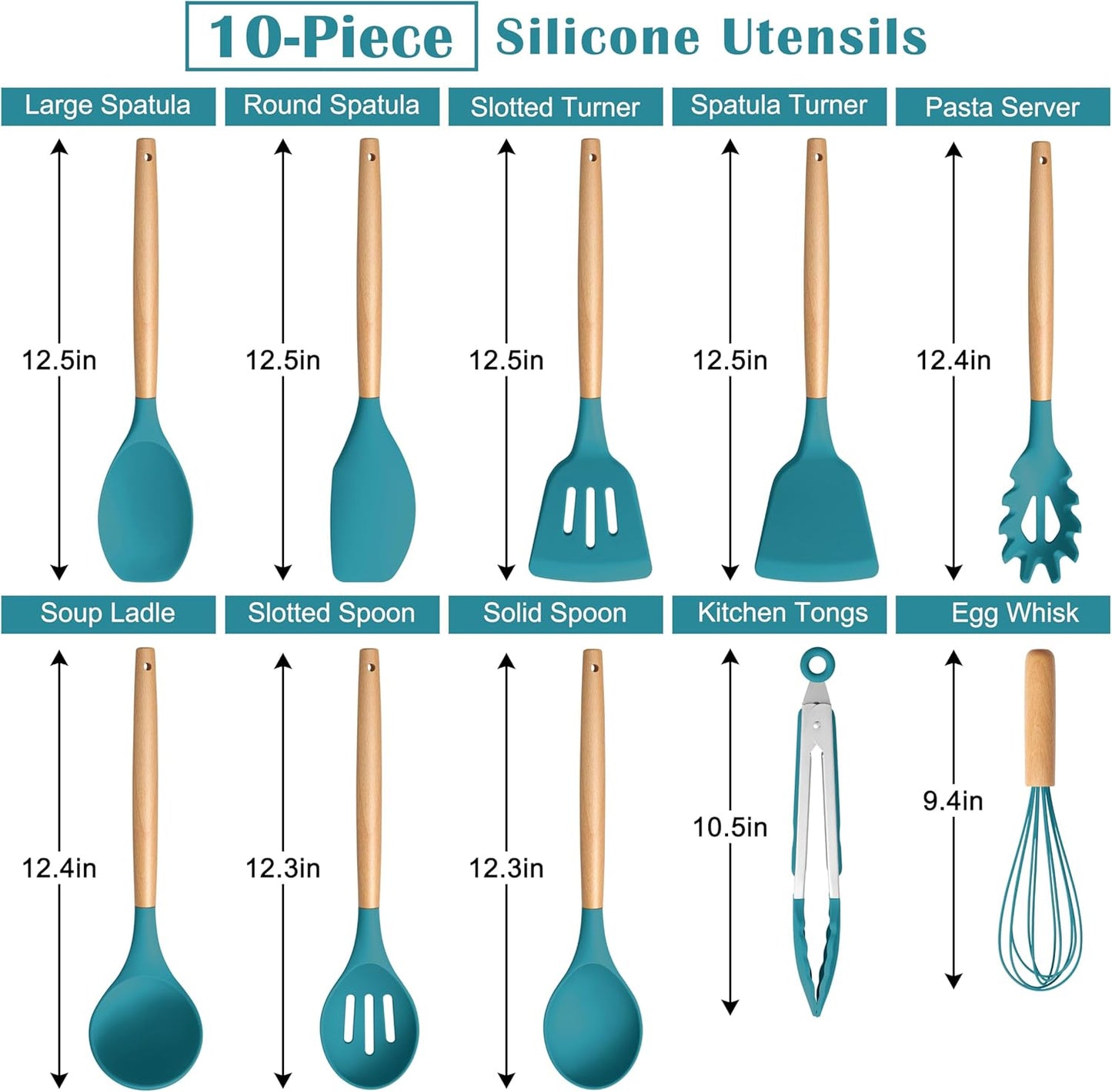 E-far Silicone Cooking Utensils Set, 10-Piece Heat Resistant Kitchen Utensils Set with Wooden Handle for Nonstick Cookware, Kitchen Nonstick Tools Spatula Whisk Tongs Ladle, Non-toxic & Healthy(Khaki)