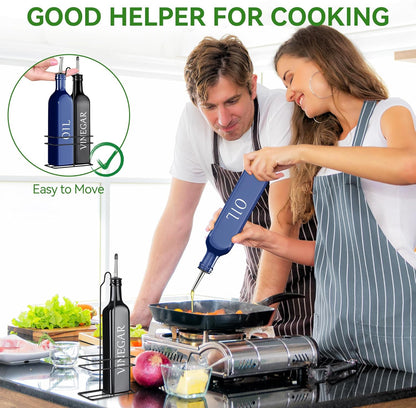 Vakoo Oil and Vinegar Dispenser Set - 17oz/500ml, Extra Thick Glass, Leak-Proof, Olive Oil Dispenser Bottle for Kitchen (White Black)