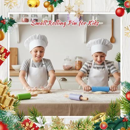 10 Pcs Small Rolling Pin Kids 9 Inch Mini Rolling Pin Silicone Wooden Cooking Pins Baking 5 Colors Non Stick with Wooden Handle for Christmas Kitchen Dough Cookie Pastry Fondant Cake, Christmas Gifts