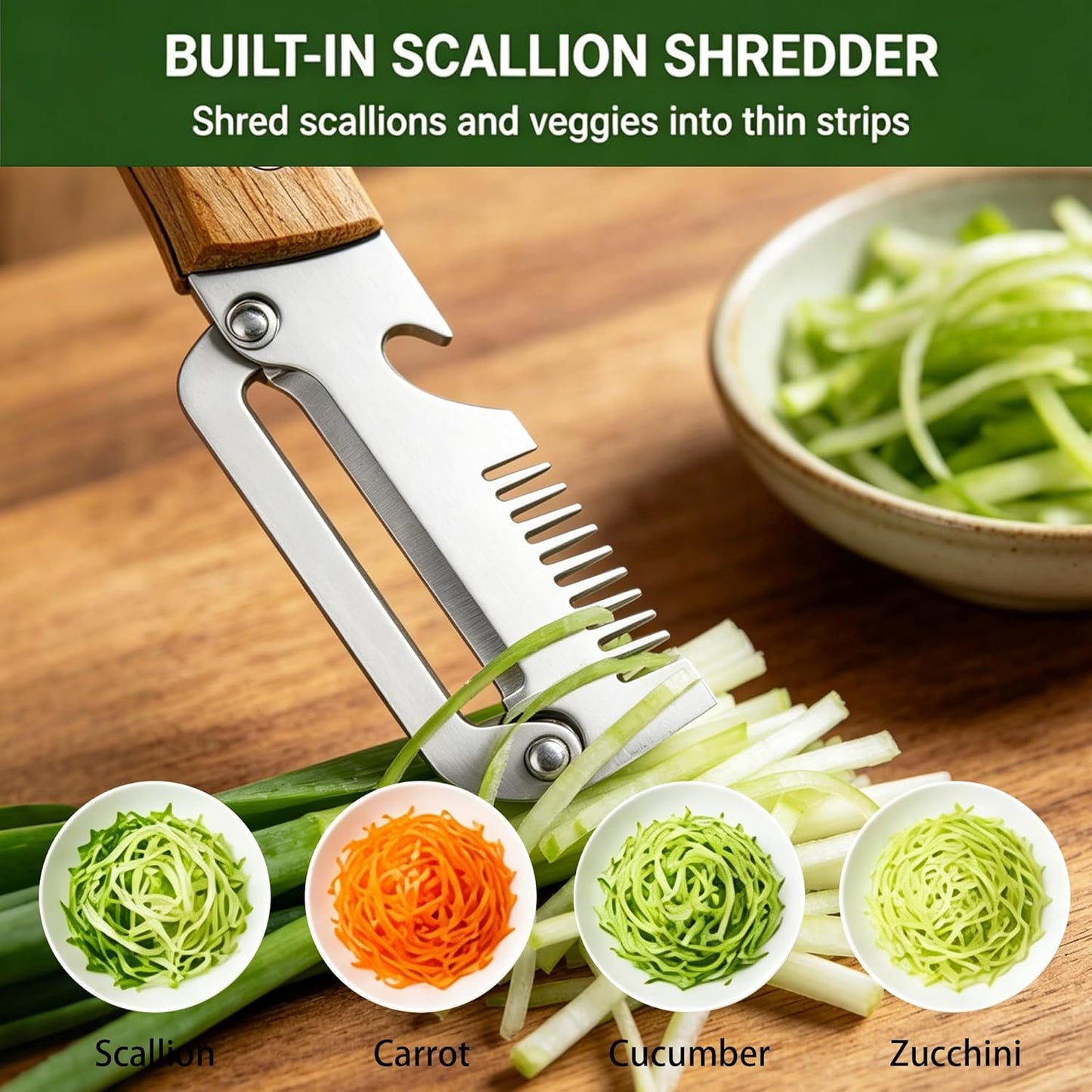2 Pack Multi-Functional Vegetable Peeler, 3 in 1 Multi Functional Wooden Handle Peeler and Bottle Opener, Kitchen Gadgets Tool for Fruit Pumpkin Peeling Potato Carrot Veggie Peeler