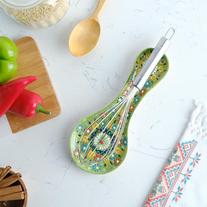 Handmade Spoon Rest, Ceramic Spoon Rest for Stove Top, 10" Spoon Rest for Kitchen Counter, Dishwasher Safe Spoon Holder for Stove, Housewarming Gifts Utensil Rest, Colorful Spoon Rests (Black)