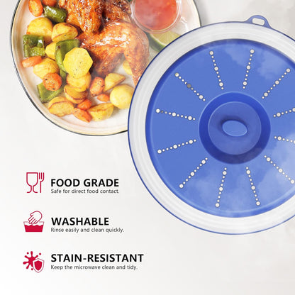 WVM Microwave Splatter Cover Vented for Food with Hook Hole, Splatter Guard & Colander Kitchen Gadget for Food, Meal Prep, Grey