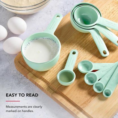KitchenAid Universal Easy To Read Measuring Cup and Spoon Set with Soft Grip Handle for Maximum Control, Hang Hole and Nesting For Easy Storage, Dishwasher Safe, 9 Piece, Pistachio
