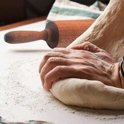 Classic Sapele Wooden Rolling Pin With Handles,Wood Baking Roller （17''L x 1.77"W)