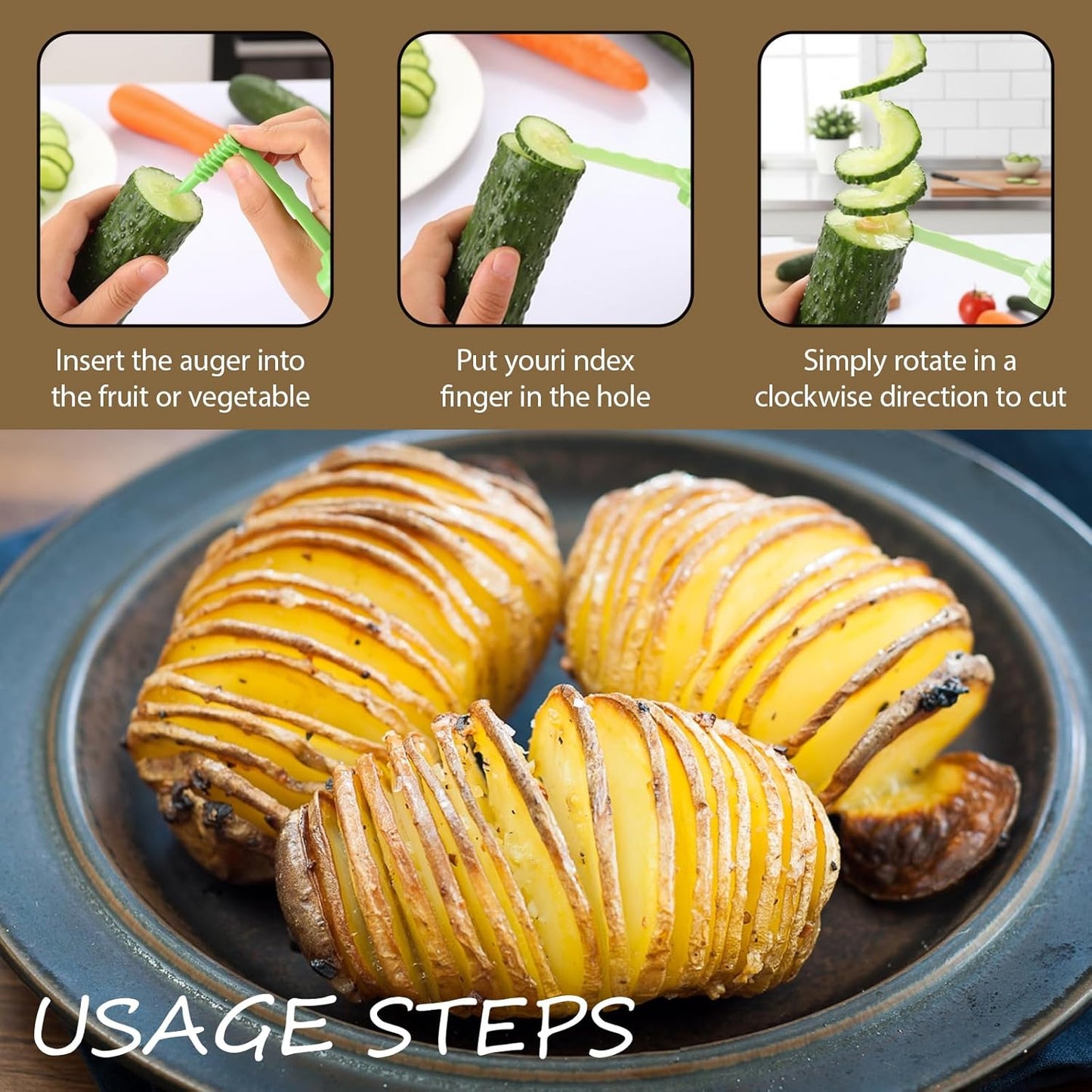 Potato Peeler, Stainless Steel Peeler, 6 Pcs Spiral Cutter Set, Spiral Cutter for Vegetable Preparation, Stainless Steel Vegetable Peeler with Plastic Spiralizers for Kitchen Tasks