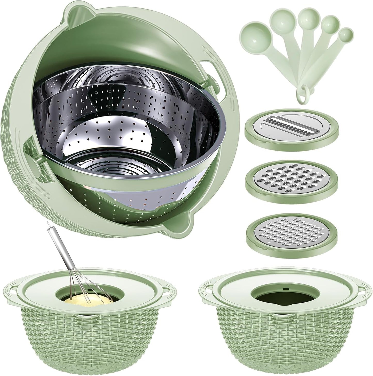 4-1 Colander with Bowl Set - Pasta Strainer - Colander for Kitchen - Strainers and Colanders Rice Strainer Fruit Cleaner Veggie Wash Sink Strainer Kitchen Essentials - Black
