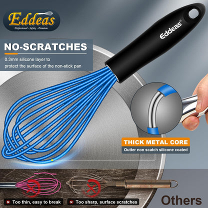 Whisks For Cooking - 500 °F Heat Resistant Silicone Whisk, Heavy Duty 7",9"&11inch Non-Scratch Balloon Kitchen Wisk tool Set, for cooking Wisking, Blending, Beating, Stirring, 3 Piece Black