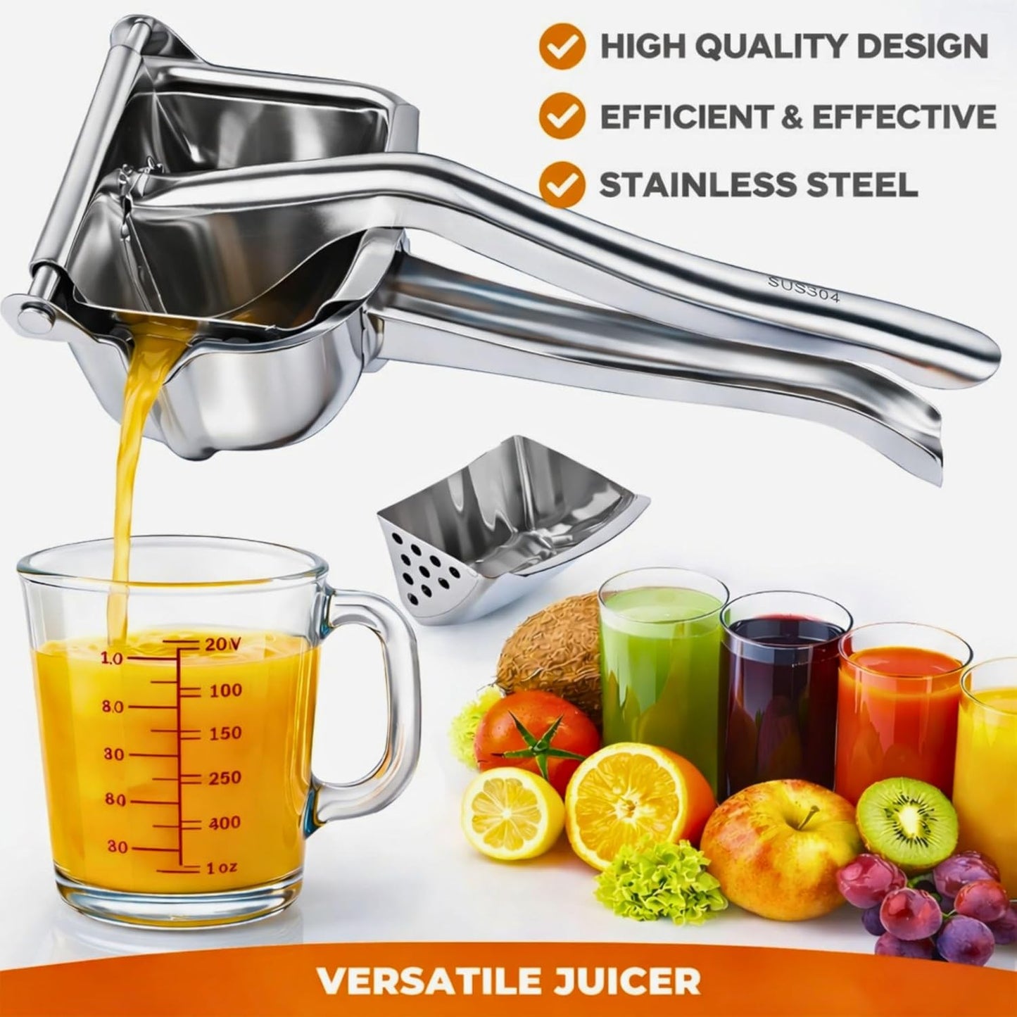 Stainless Steel Lemon Squeezer, Manual Citrus Juicer Press, Heavy Duty Hand Juicer for Lemon Orange Lime Grapefruit, Ergonomic Grip Juice Extractor, Rust Resistant, Easy to Clean Kitchen Tool