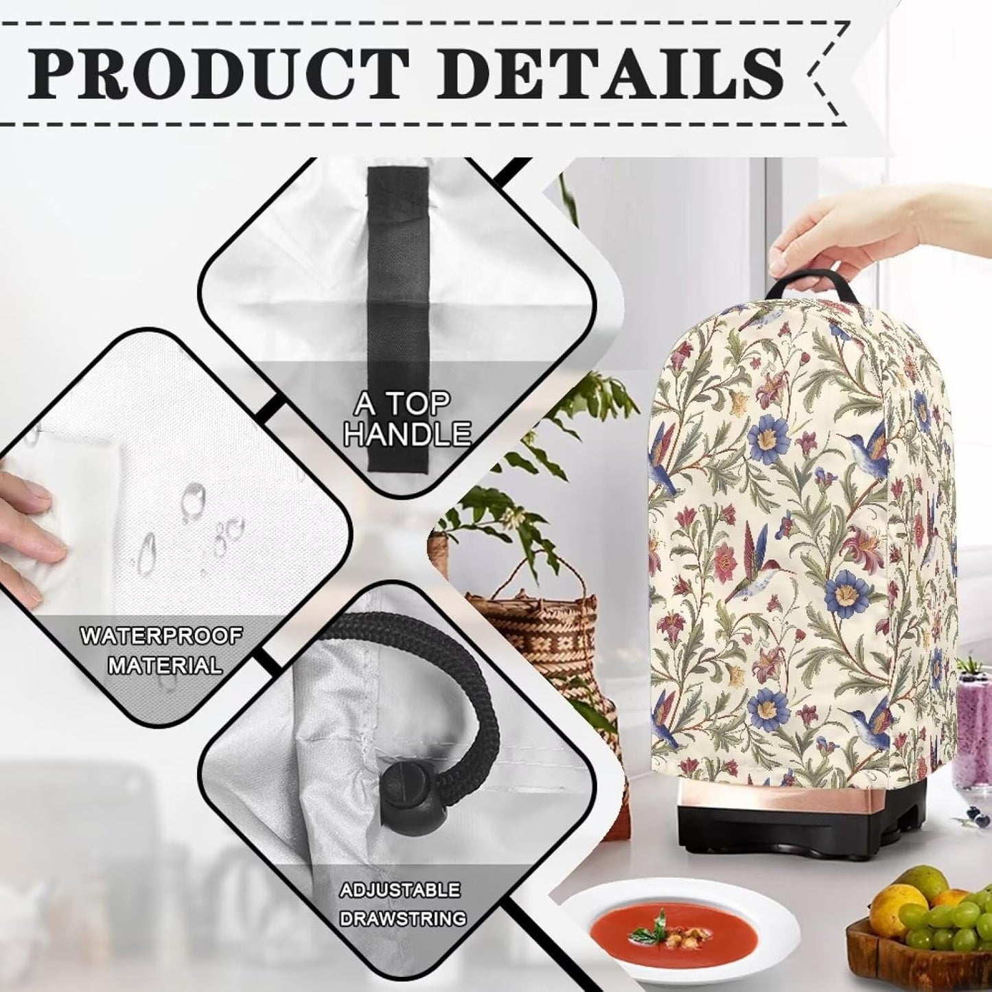 Coffee Pastry Blender Dust Cover with Drawstring Field Stand Mixer or Coffee Maker Cover Anti Fingerprint Polyester Appliance for Home Kitchen Decor