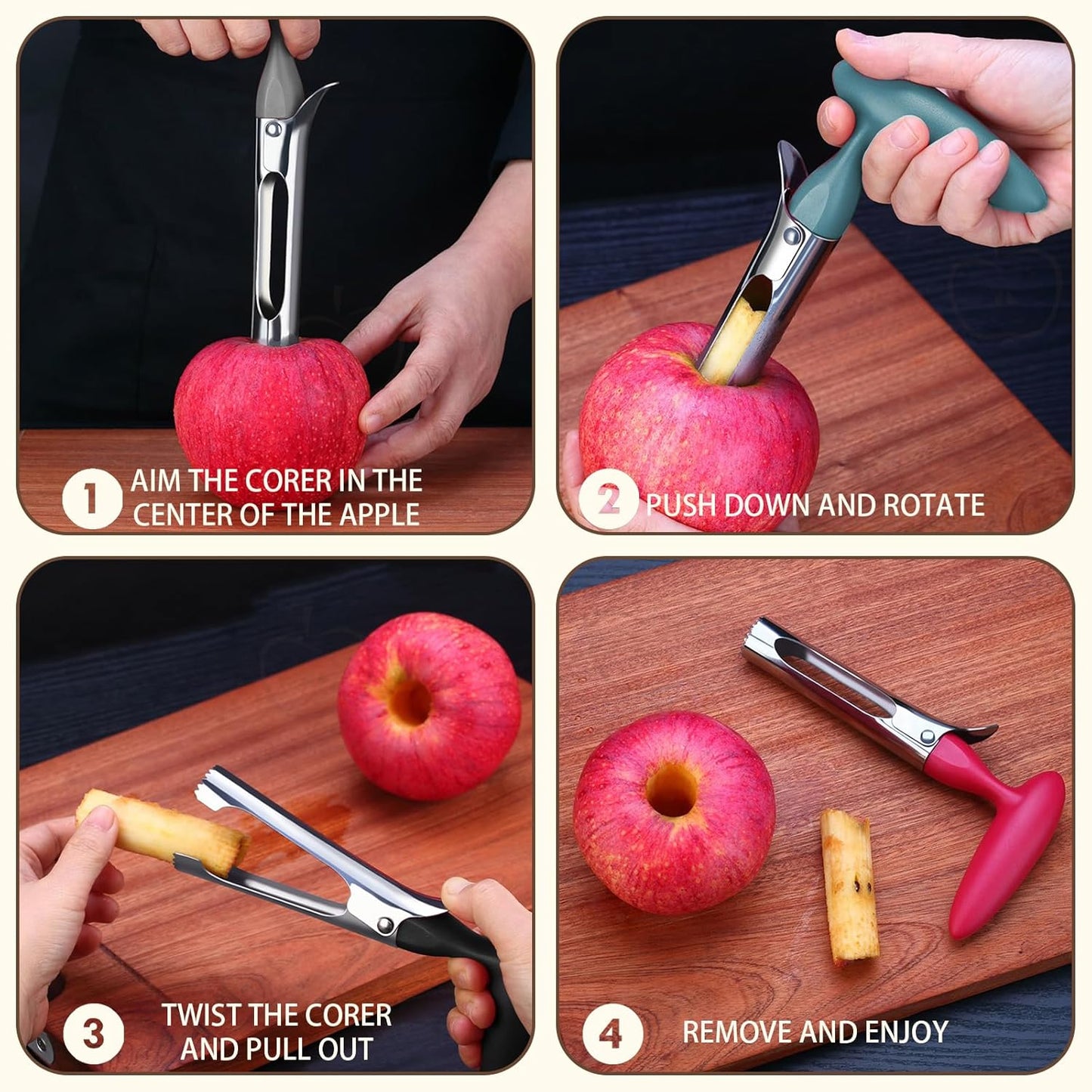 Premium Apple Corer Tool - Easy to Use & Clean, Ultra Sharp, Sturdy Ergonomic Handle - Durable Corer Remover for Baking & More (Gray)