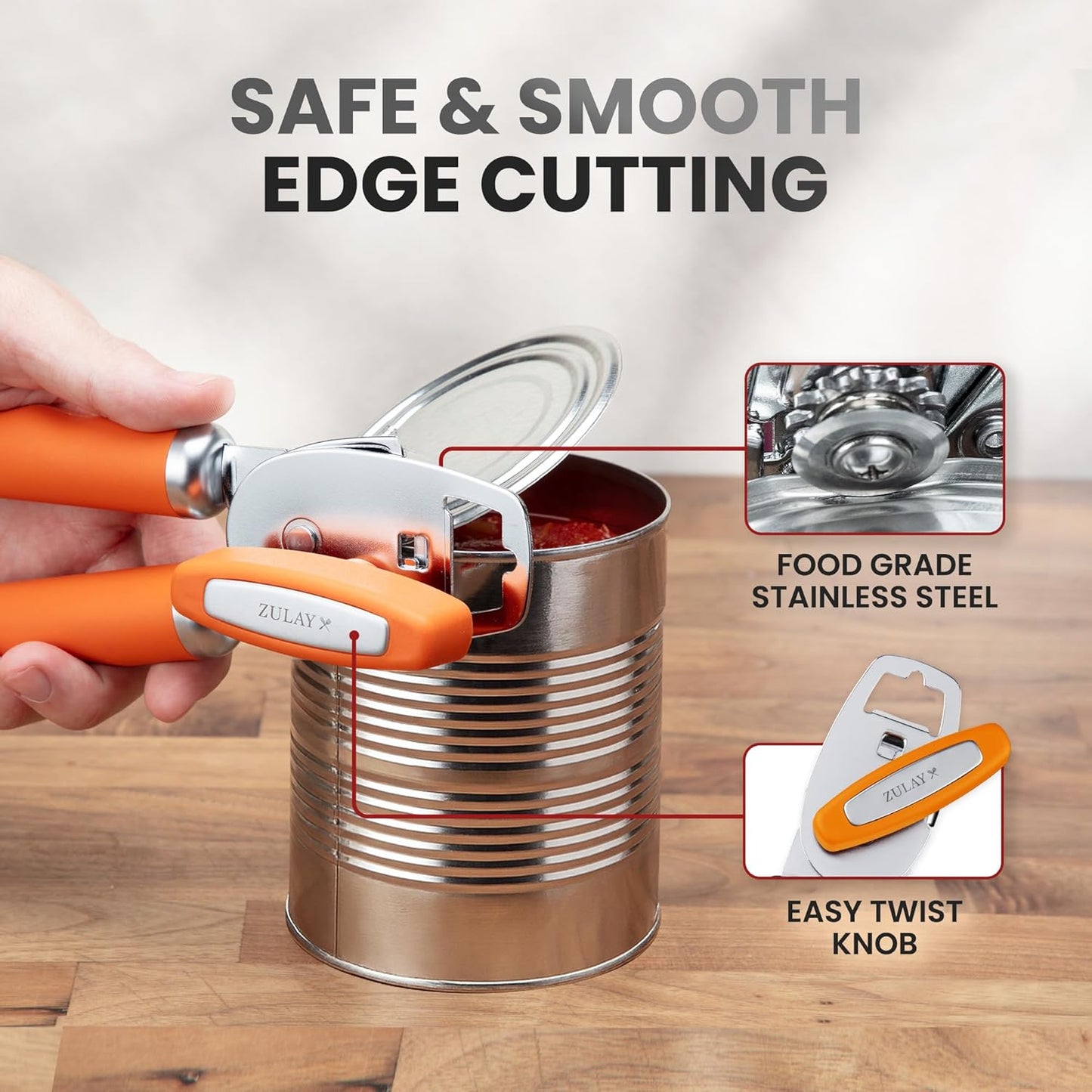 Zulay Kitchen Heavy Duty Stainless Steel Can Opener Manual with Bottle Opener - Rust Proof Manual Can Opener With Turn Knob & Comfy Soft Grip Handles - Black