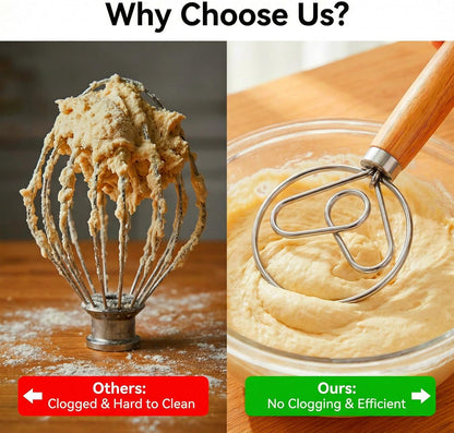 TEEVEA Danish Dough Whisk Stainless Steel for Sourdough Pizza and Bread Baking