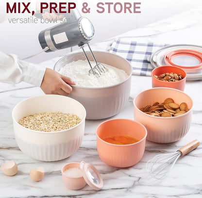 COOK WITH COLOR Prep Bowls with Lids- Wide and Deep Nesting Plastic Small Mixing Bowl Set with Lids, 8 Piece Set - Wide Bowls, Blue