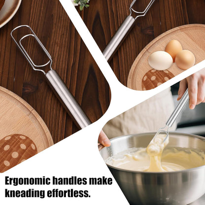 Danish Dough Whisk for Sourdough Starter, 30cm/12in Stainless Steel Dutch Bread Whisk & Dough Hook Mixer Tool Reaches Jar Bottom for Pizza Cooking Baking Dishwasher Safe