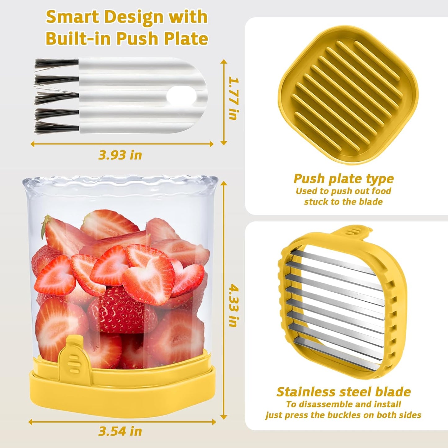 Strawberry Slicer Cup with Push Plate, Fruit Cutter Kitchen Gadget for Egg, Kiwi, Banana, Cucumber, Easy Fruit & Vegetable Slicer, Strawberry Cutter Tool for Quick Safe Cutting (Black)