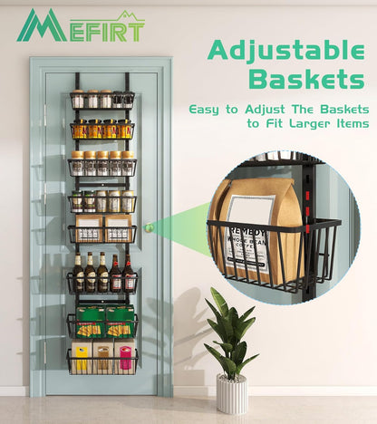 Mefirt White 9-Tier Over The Door Pantry Organizer, Pantry Organization and Storage, Deep Baskets Hanging Heavy-Duty Metal, Wall Spice Rack Seasoning Shelves for Home & Kitchen, Laundry Room Bathroom