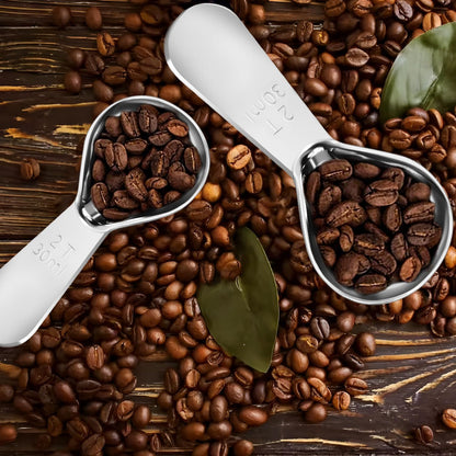 Stainless Steel Coffee Scoop Set - 3 Pc Measuring Spoons (1 Tbsp & 2 Tbsp Scoop) for Ground Coffee, Tea, Sugar Or Flour, Short Handles