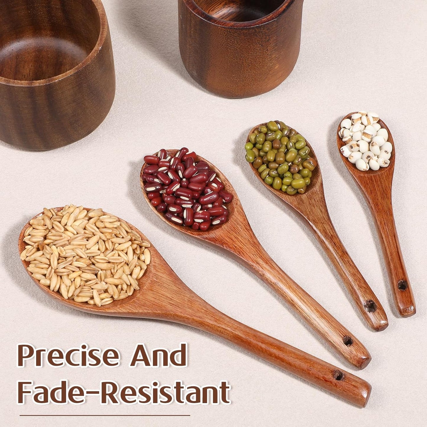 8 Pcs Wooden Measuring Cups And Spoons Set, Solid Acacia Wood, Laser Engraved Measurements, Nesting Design, Kitchen Accessories for Dry Ingredients, Baking and Cooking