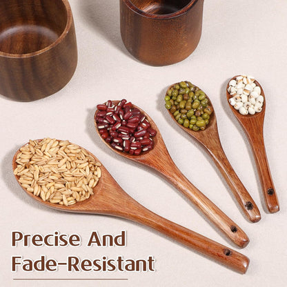 8 Pcs Wooden Measuring Cups And Spoons Set, Solid Acacia Wood, Laser Engraved Measurements, Nesting Design, Kitchen Accessories for Dry Ingredients, Baking and Cooking
