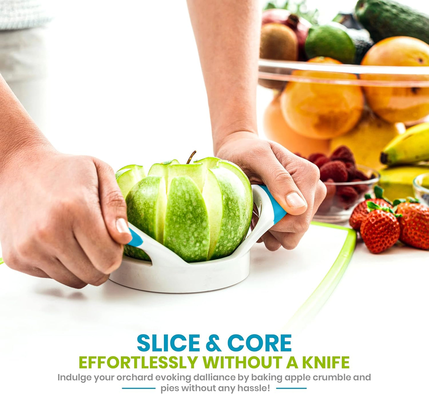 Utopia Kitchen Apple Corer and Slicer Fruit Cutter Apple Divider Wedger Stainless Steel Slicer for Fruits and Vegetables Ergonomic Handle Easy Grip 8 Sharp Blades Blue
