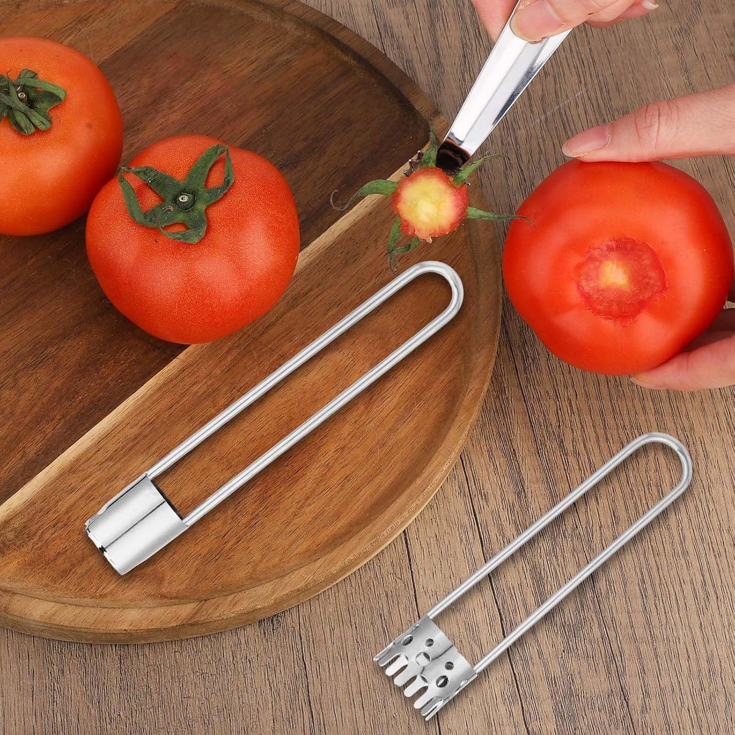 2pcs Fruit & Vegetable Corers & 1pcs Stem Remover, Stainless Steel Kitchen Tool Set Silver Fruit Vegetable Cores Tools Include Apple, Strawberry, Tomato, Bell Pepper for Home Restaurant Kitchen