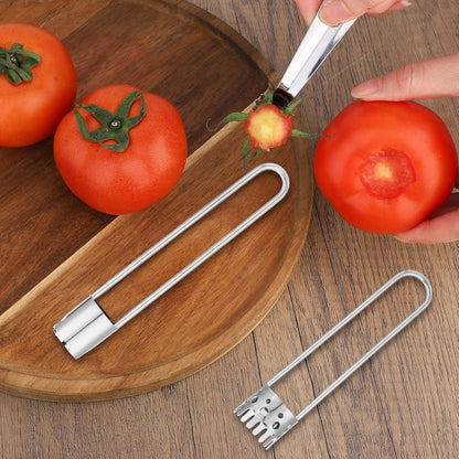 2pcs Fruit & Vegetable Corers & 1pcs Stem Remover, Stainless Steel Kitchen Tool Set Silver Fruit Vegetable Cores Tools Include Apple, Strawberry, Tomato, Bell Pepper for Home Restaurant Kitchen