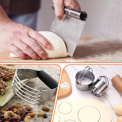 9PCS Stainless Steel Pastry Blender Set, 3 Cup Flour Sifter, Biscuit Cutter, Pastry Cutter, Dough Cutter, Silicone Baking Mats, for Cooking Cookies and Donuts, Cakes, Biscuits or Making Pancakes