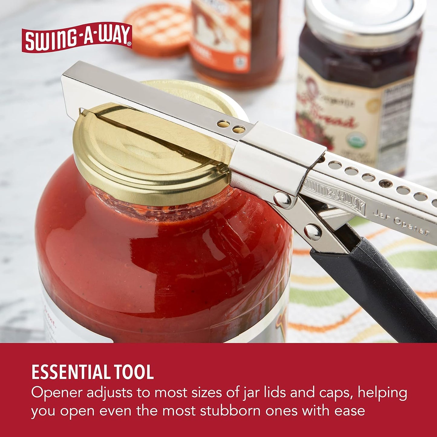 Swing-A-Way Comfort Grip Jar Opener, 7.5-Inch, Adjustable Multifunctional Stainless Steel Can Opener with Gripper, Arthritis Friendly Soft Rubber Grip Handle, Kitchen Accessories (Black)