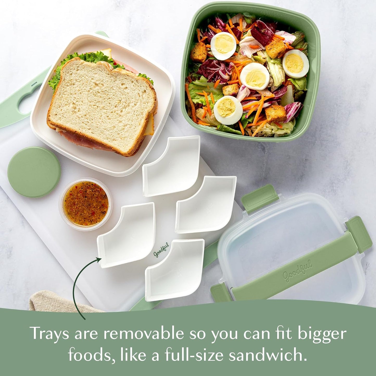 Goodful Stackable Lunch Box Container, Bento Style Food Storage with Removeable Compartments for Sandwich, Snacks, Toppings & Dressing, Leak-Proof and Made without BPA, 56-Ounce, Teal