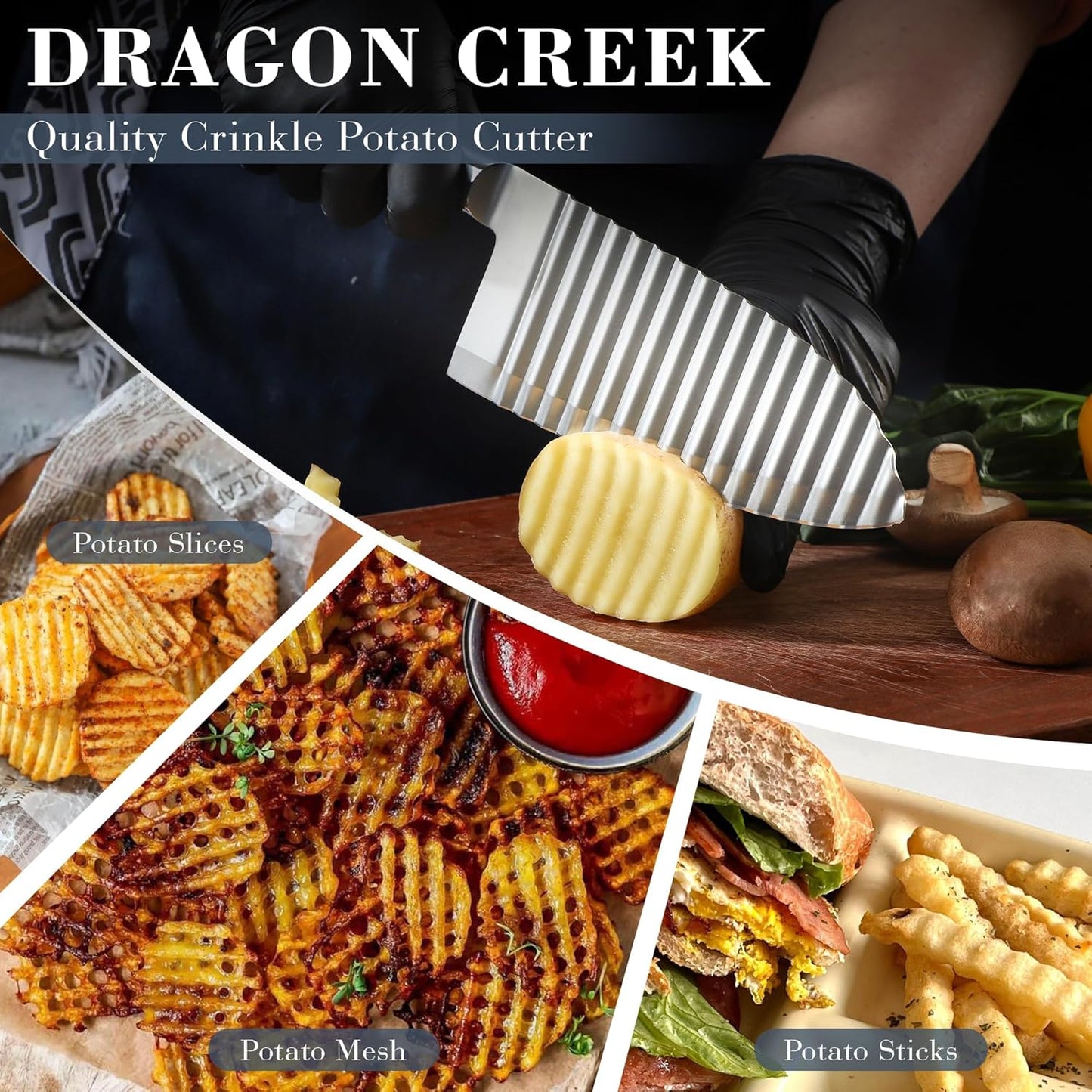 Dragon Creek Crinkle Cutter Knife - Wavy Chopper Potatoes Crinkle Fry Cutter for Vegetable Fruits Fun Carrot Chip Slicer Christmas Thanksgiving Gift Idea Stainless Steel