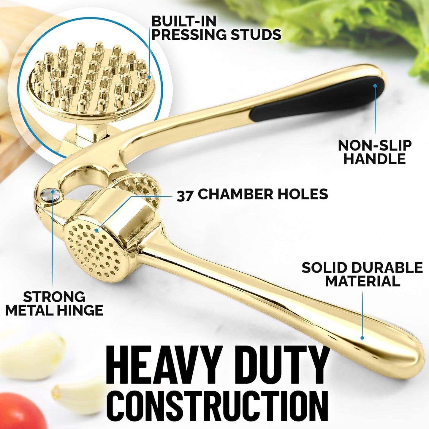 Zulay Kitchen Premium Garlic Press Set - Rust Proof Professional Garlic Mincer Tool - Easy-Squeeze, Easy-Clean with Soft, Ergonomic Handle - Silicone Garlic Peeler & Brush (Silver)