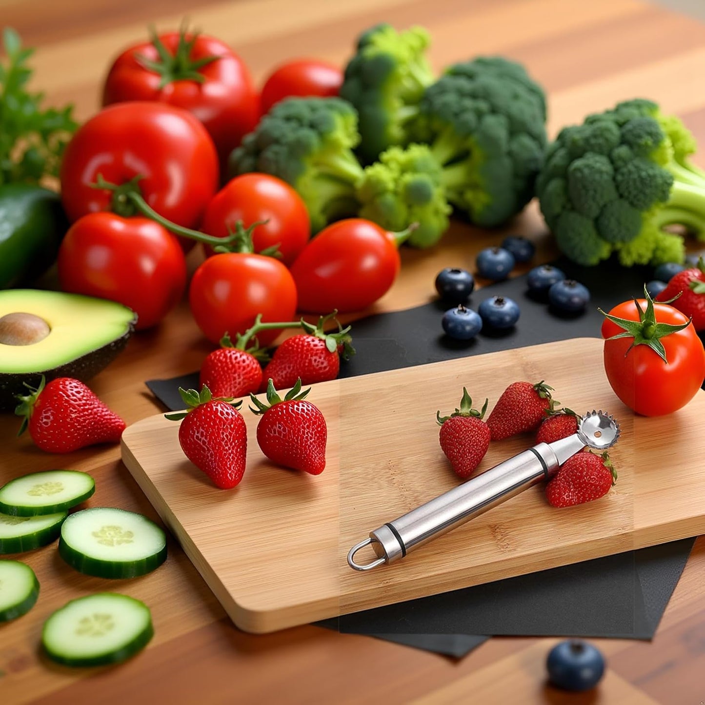 Stainless Steel Strawberry Huller and Tomato Stem Corer Tool Multi-Function Stainless Corer and Pitter Remover for Strawberry,Tomato,Vegetable and Fruit Corer Practical Kitchen Tool