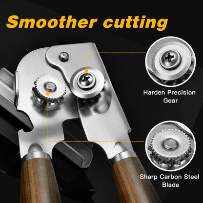 Upgraded Efficient Manual Can Opener - Selected Solid Wood Handle, Sharp and Smooth Blade Edge, Portable Design, Easy-Open Large Knob, Versatile for Various Bottle Caps（Rosewood）