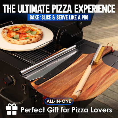 KitchenStar 14-Inch Pizza Cutter Rocker Blade - Sharp Stainless Steel Slicer Knife, Protective Cover, Dishwasher Safe, Large - Professional Pizza Oven Accessories