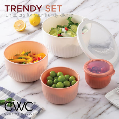 COOK WITH COLOR Prep Bowls with Lids- Wide and Deep Nesting Plastic Small Mixing Bowl Set with Lids, 8 Piece Set - Wide Bowls, Blue