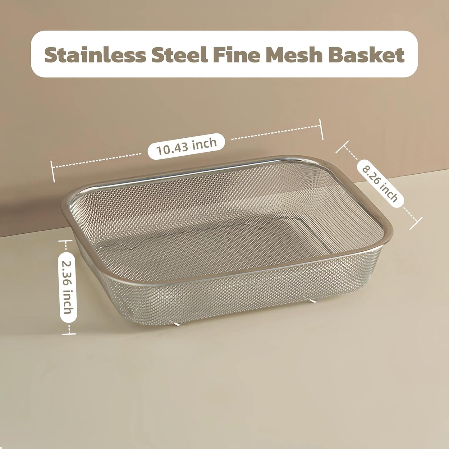 Fine Mesh Strainer for Kitchen, Stainless Steel Colander Bowl for Pasta, Rice, Fruit, Metal Net Baskets with Resting Base - Strain, Drain, Rinse (Diameter 9.84 inch)