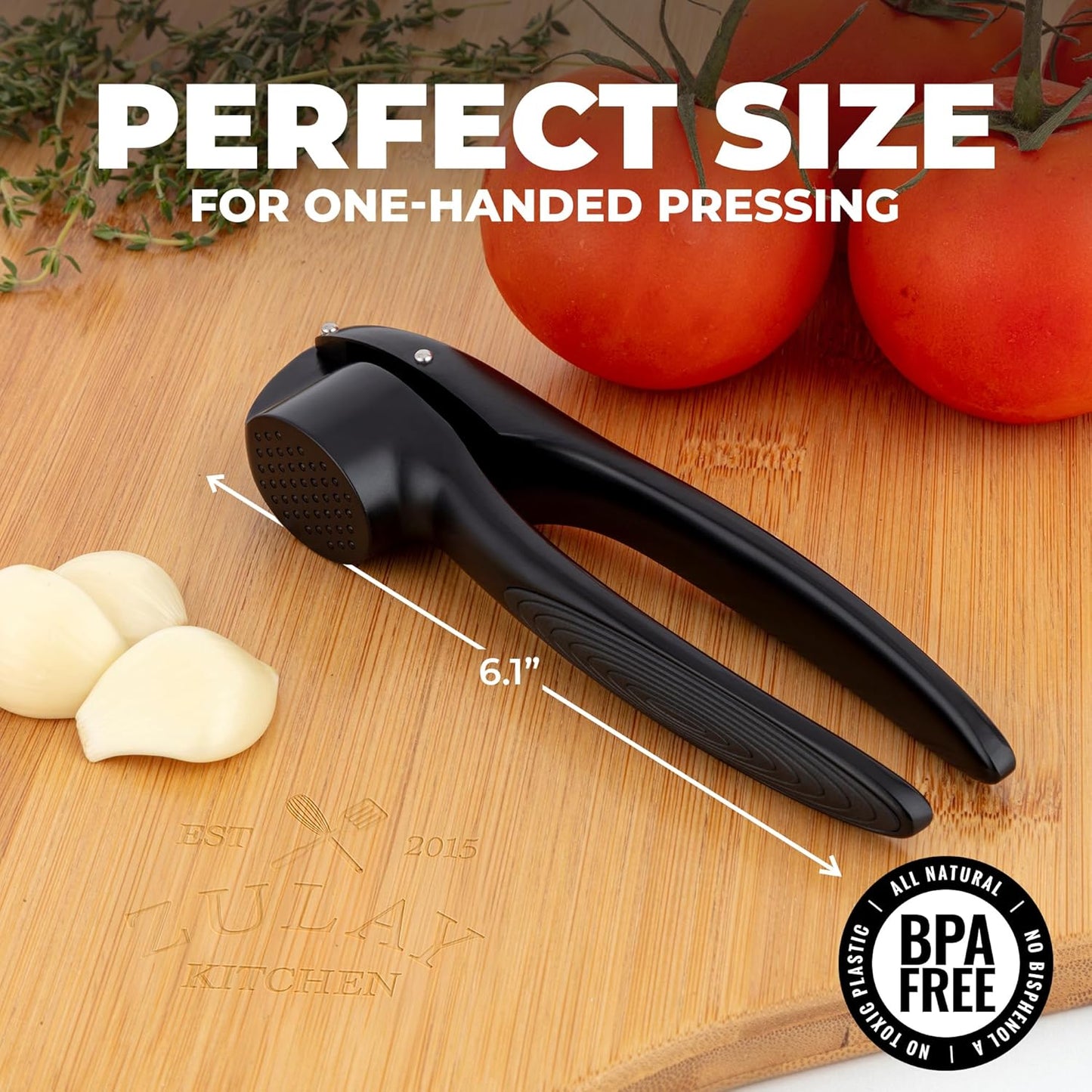 Zulay Kitchen Premium Garlic Press Set - Rust Proof Professional Garlic Mincer Tool - Easy-Squeeze, Easy-Clean with Soft, Ergonomic Handle - Silicone Garlic Peeler & Brush (Silver)