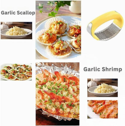 Angel's Peel Lounge Stainless Steel Garlic Press Rocker Set with Silicone Garlic Peeler & Cleaning Brush – Garlic Chopper, Mincer, Grater, Crusher – Easy for Crushed Cloves – Rust-Resistant, Black
