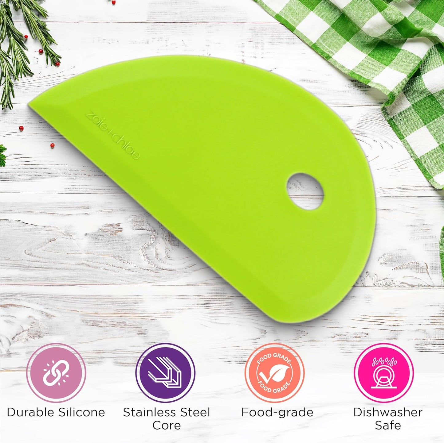 Zoie + Chloe Multipurpose Silicone Bowl Scraper - Dough Scraper for Cleaning Mixing Bowls, Baking Pan - Silicone Scraper Spatula For Painting, Smoothing, Frosting, Cake Decorating - Yellow, 7x3.75"