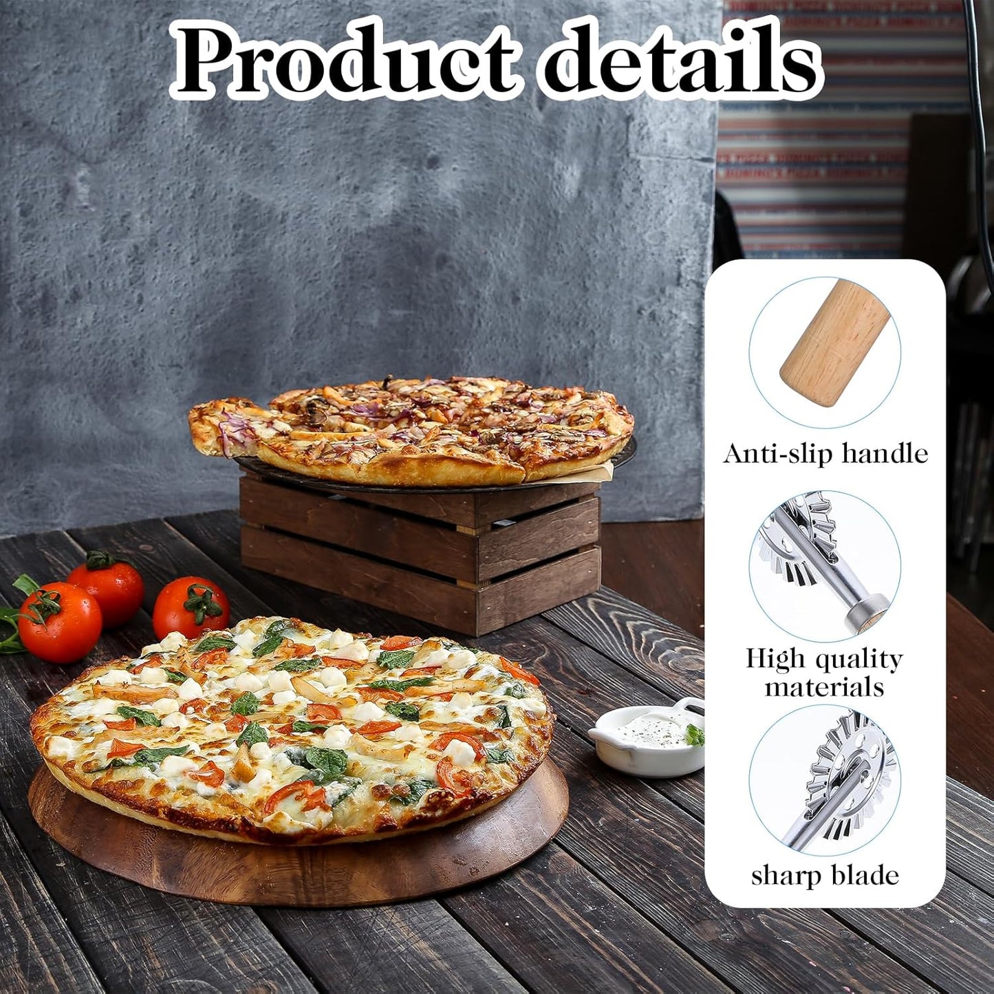 Ravioli Cutter Wheel Pasta Cutter Wheel with Roller Pastry Wheels With Long Wooden Handle, 6.7inch Dumpling Lace Making Zinc Alloy Noodle Making for Kitchen